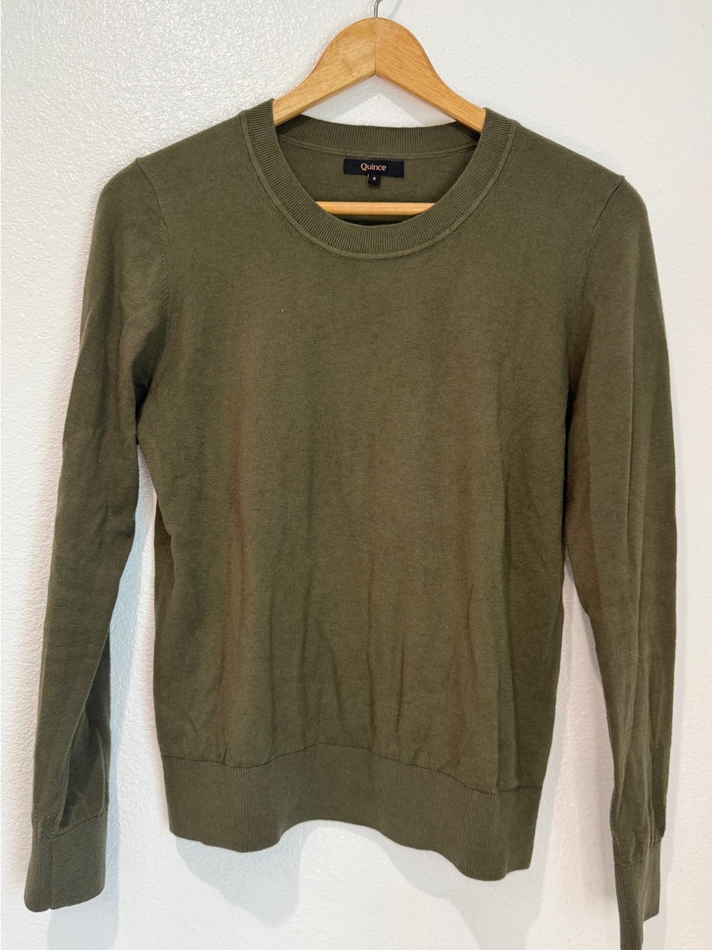 Quince Fine Gauge Crewneck Pullover Sweater Knit Organic Cotton Cashmere Olive S